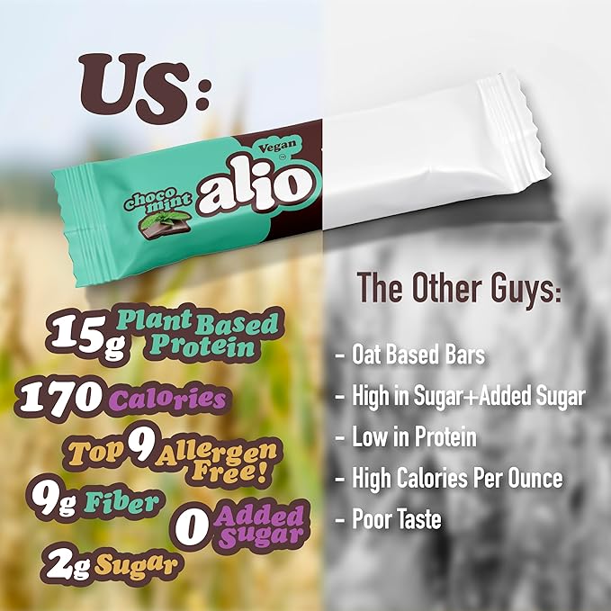 Alio Protein Bars - Choco Mint (12 Bars) ? Free From The Top 9 Food Allergens High Protein Low-Calorie Vegan Gluten-Free Nut-Free Non-GMO Plant-Based Seed Oil Free Delicious &amp Healthy Sna