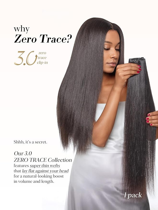 LUVME 0.59mm Zero Trace Invisible Clip in Hair Extensions Yaki Straight 6 Pcs 100g 22 Inch 100% Real Human Hair Clip Ins Zero Trace Wide Wefts Fast Clip In Routine for Office &amp Special Events