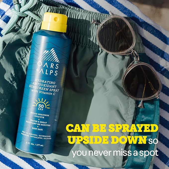 Oars + Alps Sunscreen Spray for Face &amp Body Spray Sunscreen Infused with Vitamin C &amp Antioxidants No White Residue Water &amp Sweat Resistant All Skin Types Lightweight Hydrating SPF 50