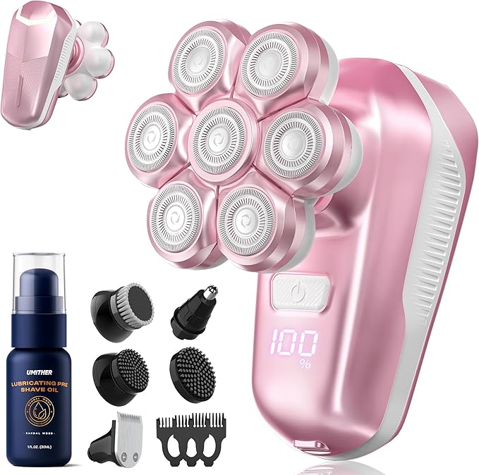 Electric Shaver for Women Electric Razor with 7D Magnetic Shaver Heads Wet Dry Waterproof Bald Head Trimmer Kit for Women &amp Men Nose Ear Hair Trimmer USB Rechargeable Clippers Pink
