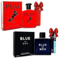 Blue For Men &amp Play Red 04-Piece Set Cologne for Men 2x100ml &amp Mini Perfume 2x35ml Eau de Toilette long-lasting cranberry sage &amp pink pepper notes for daytime Travel perfume bottle