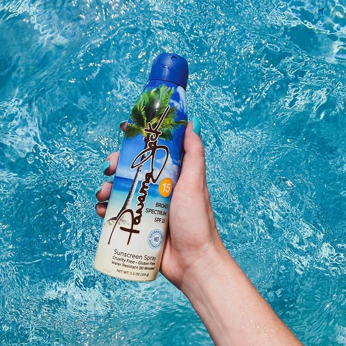 Panama Jack Continuous Spray Sunscreen - SPF 15 Broad Spectrum UVA/UVB Protection PABA Paraben Gluten &amp Cruelty Free Water Resistant (80 Minutes) 5.5 OZ (Pack of 6)