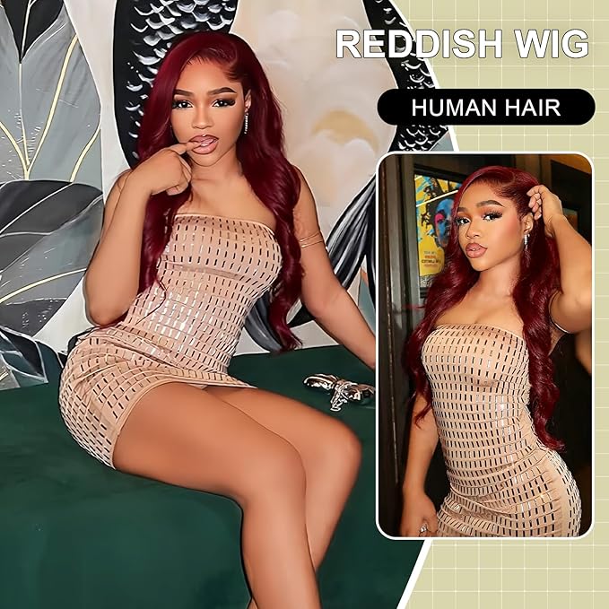 Reddish Brown 200 Density Body Wave 13x4 HD Lace Front Wigs Human Hair Pre Plucked Reddish Brown Wig Human Hair Real Hair Wigs 24 Inch