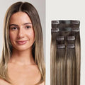 Luxy 100% Remy Human Hair Extensions for Thinning Hair Fill-Ins ? 6 Seamless Wefts Multi-Dimensional Color Blend - Natural-Looking Volume &amp Coverage 50 grams 12 Dimensional Rooted Light Bronde