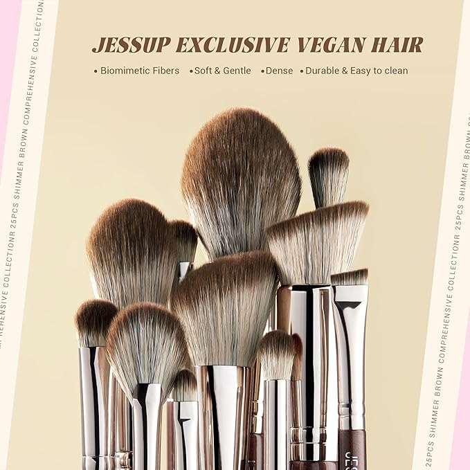 Jessup Makeup Brushes Set Professional 25pcs Premium Synthetic Make up Brushes for Foundation Eyeshadow Blending Concealer Blush Contour Bronzer Eyeliner Eyebrow Shimmer Brown T511