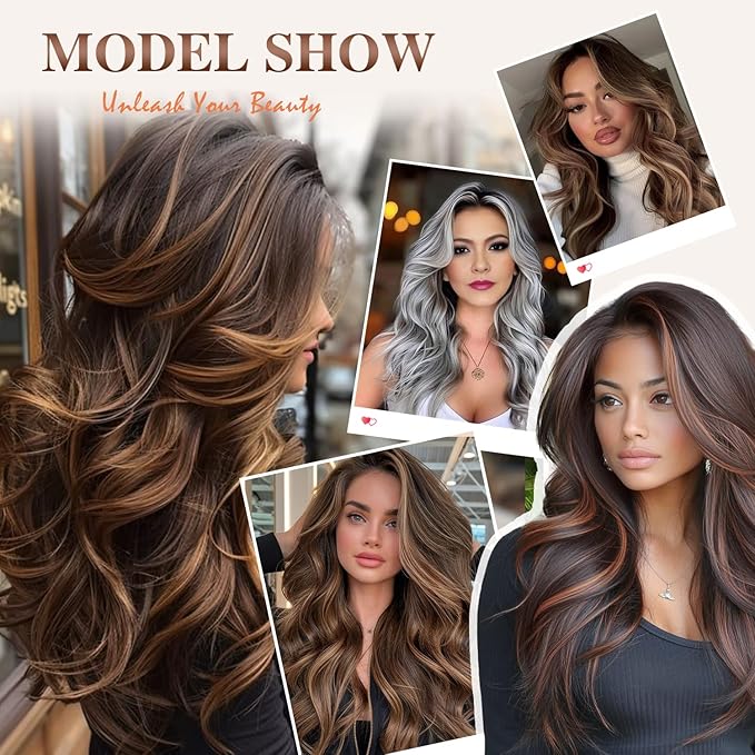 Dark Gray Highlight Wigs for Women Long Layered Wavy Wig with Curtain Bangs Synthetic Wig Black Mixd Dark Grey Highlight Curly Butterfly Shaggy Grey Layered Hair for Women Daily Party Use 24Inch
