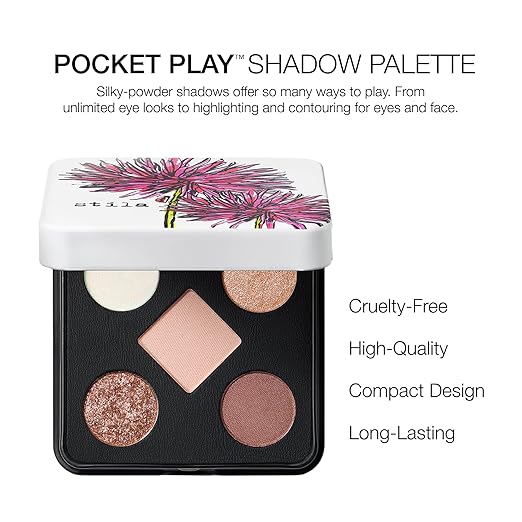 stila Pocket Play??Eye Shadow Palette | 5 Silky Powder Shades for Eyes Face Highlight &amp Contour | Compact Travel-Friendly Blendable Formula | Matte &amp Shimmer Neutral &amp Bold Tones