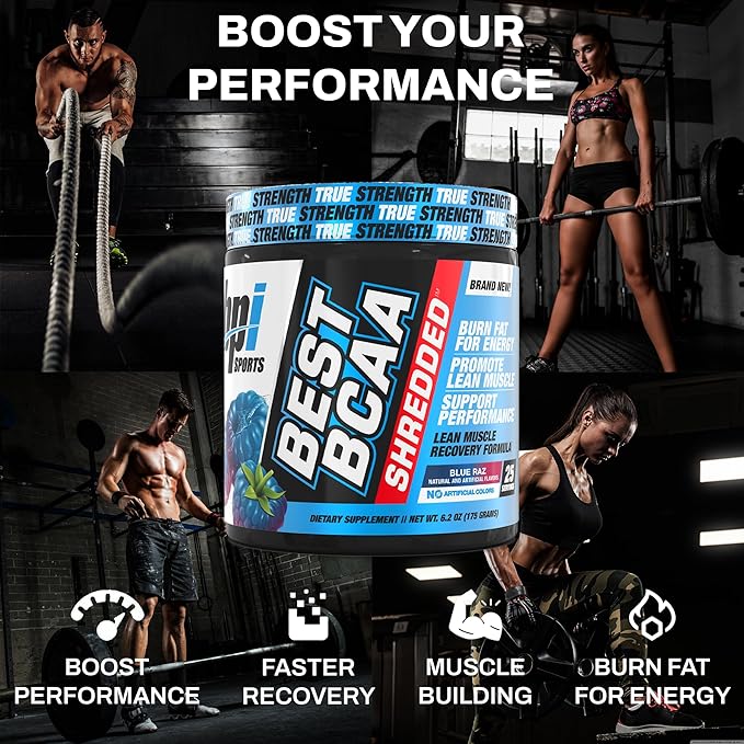 BPI Sports Best BCAA Shredded - Caffeine Free Thermogenic Recovery Drink Lean Muscle Building BCAA Powder for Women and Men Preworkout BCAAs Amino Acids Drink- Blue Raz - 25 Servings