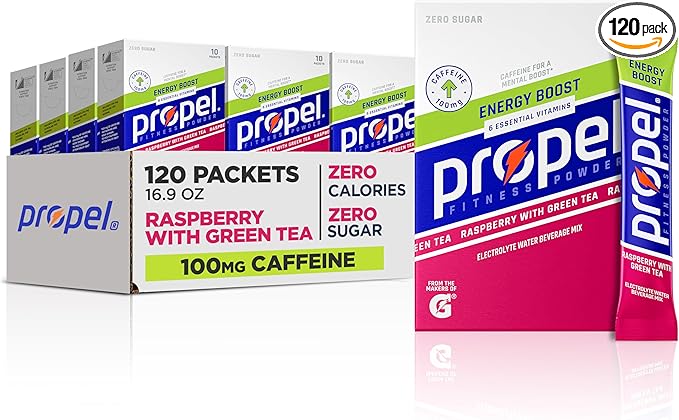 Propel Energy Boost Zero Calorie Powder Packets with Electrolytes and Caffeine Raspberry Green Tea (120 Pack)