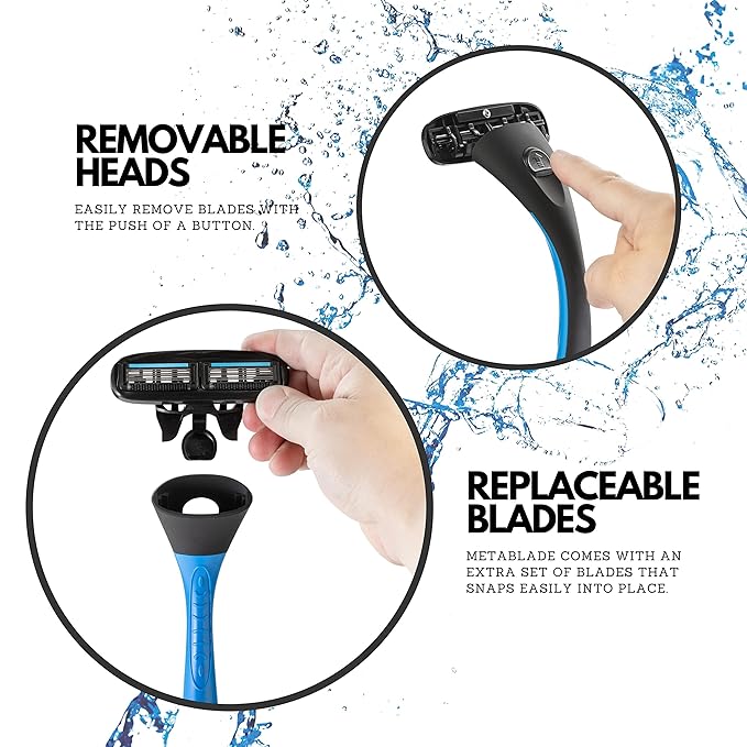 Metablade Back Shaver for Men - Long Handle Back Hair and Body Shavers - Replaceable Ultra Wide Blades DIY Shave Wet or Dry