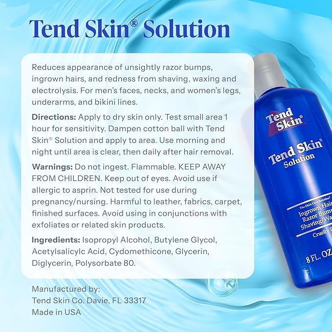 Tend Skin Solution for Unsightly Razor Bumps Ingrown Hair and Razor Burns Post Shaving and Waxing Toner for Men and Women Made in USA 8 Oz