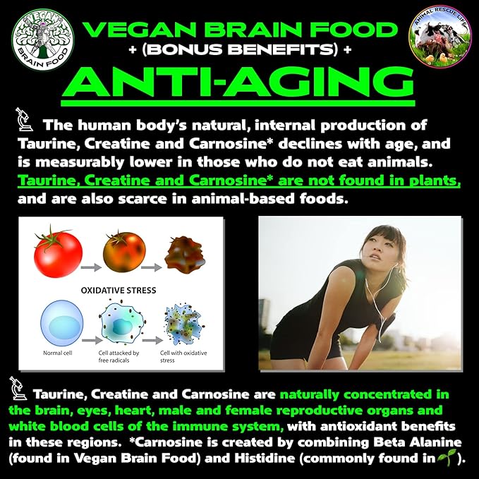 Vegan Brain &amp Body Boost: The Cherry On Top of A Plant-Based Lifestyle | Working Intelligence | Anti-Aging | Physical Fitness | Vegan Amino Acids - Creatine Taurine &amp Beta Alanine | 40 Servin