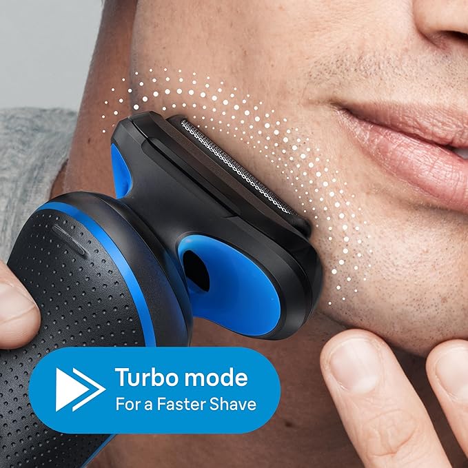 Braun Electric Shaver for Men Series 5 5150cs Wet &amp Dry Razor Turbo Shaving Mode Foil Shaver with Beard Trimmer Body Groomer and Charging Stand Blue Holiday Gifts for Men