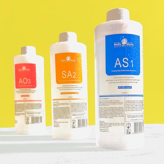 BR?UN Hydrogen Oxygen Facial Machine Serums for Facial Cleansing ? A Pack of 400ml 3 Aqua Peeling Solution AS1 SA2 and AO3 ?Skin Care Hydra Solution for Vacuum face Cleaning Jet for Home and Spa