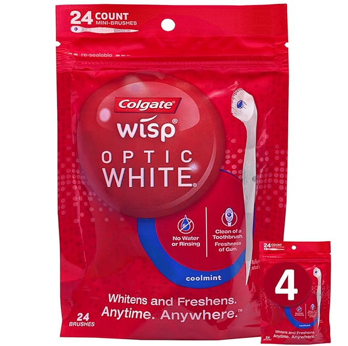 Colgate Optic White Wisp Disposable Mini Toothbrush Cool Mint 24 Count (Pack of 4)