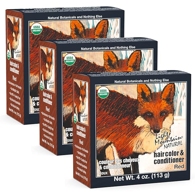 Light Mountain Henna Hair Color &amp Conditioner - Red Hair Dye for Men/Women Organic Henna Leaf Powder and Botanicals Chemical-Free Semi-Permanent Hair Color 4 Oz (Pack of 3)