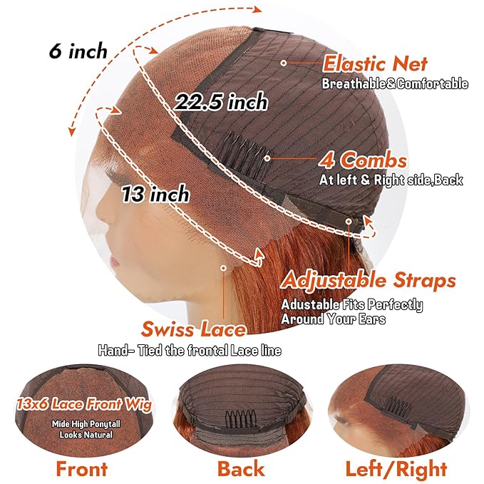 Lace Front Wigs Human Hair Pre Plucked HD Transparent Lace Frontal Wig Bralizian Virgin Human Hair Tiny Knots Natural Hairline with Baby Hair (Ginger Orange 24 Inch)