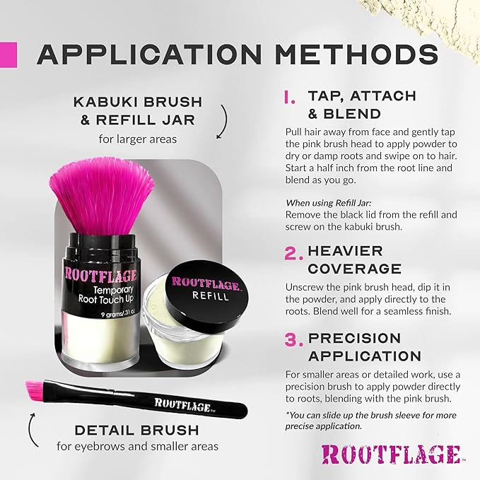 Rootflage Root Touch Up Hair Powder - Temporary Hair Color Root Concealer Thinning Hair Powder with Kabuki Applicator 31 oz + Rootflage Refill .31 oz + Small Detail Brush (LIGHT BLONDE)