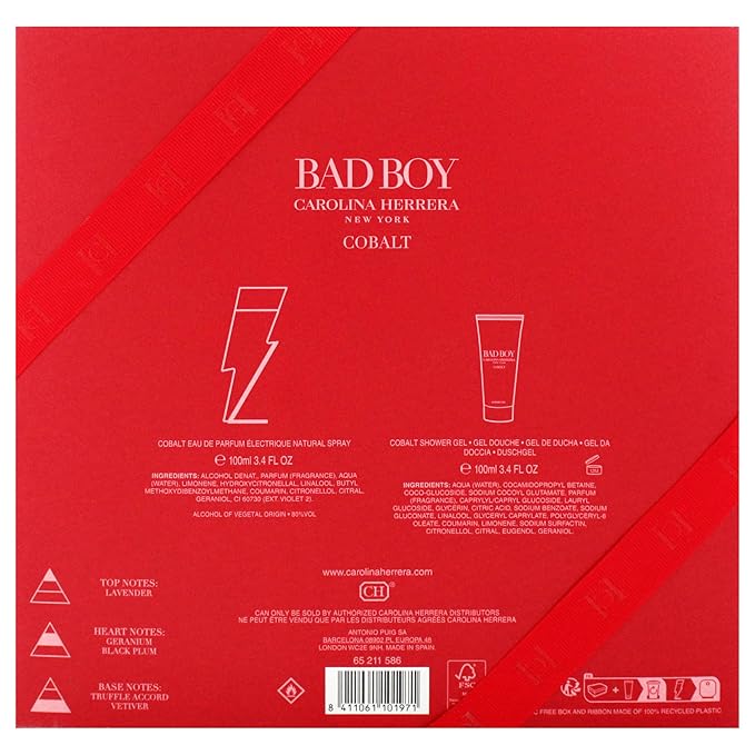 Bad Boy Cobalt Electrique Set by Carolina Herrera for Men - 2 Pc Gift Set 3.4oz EDP Spray 3.4oz Shower Gel