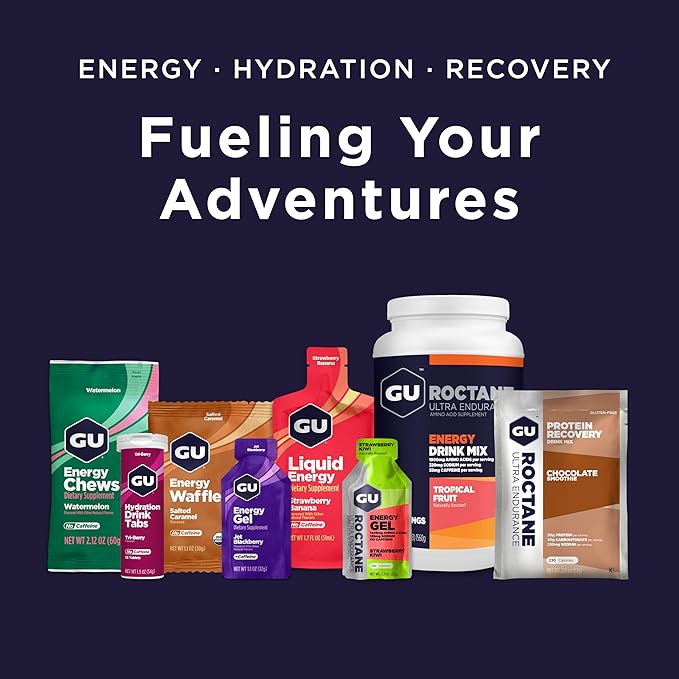 GU Energy Roctane Ultra Endurance Energy Gel Vegan Gluten-Free Kosher and Dairy-Free On-The-Go Sports Nutrition for Running Biking Hiking or Skiing 24-Count Lemonade