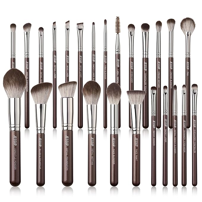 Jessup Makeup Brushes Set Professional 25pcs Premium Synthetic Make up Brushes for Foundation Eyeshadow Blending Concealer Blush Contour Bronzer Eyeliner Eyebrow Shimmer Brown T511