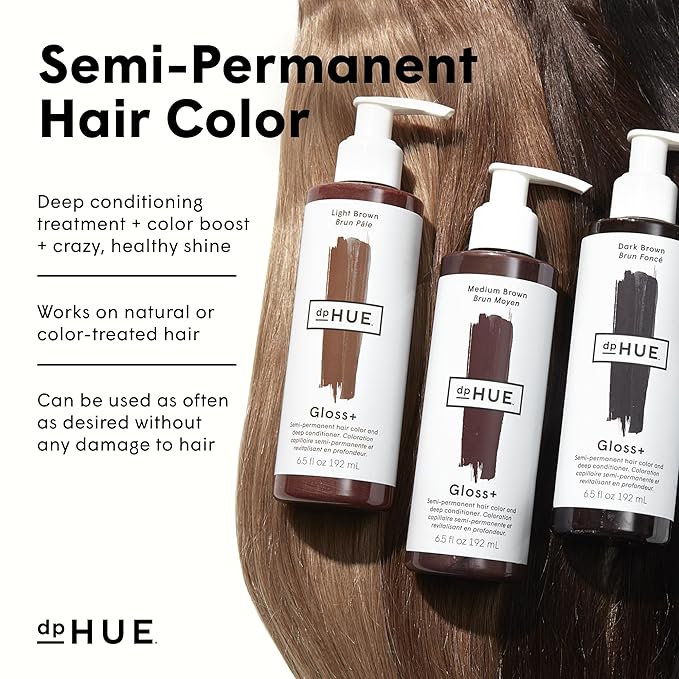 dpHUE Gloss+ Medium Brown - 6.5 oz (8-12 Applications) - Semi-Permanent Hair Color &amp Conditioner - Lasts Up to Eight Washes - Paraben SLS &amp SLES Sulfate Free - Vegan Leaping Bunny Certified