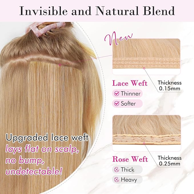 REECHO Clip in Hair Extensions 4PCS Blonde Hair Extensions 24 Thick Long Beach Waves hair extensions HE003 Invisible Lace Weft Natural Soft Hairpieces for Women ? Champagne Blonde