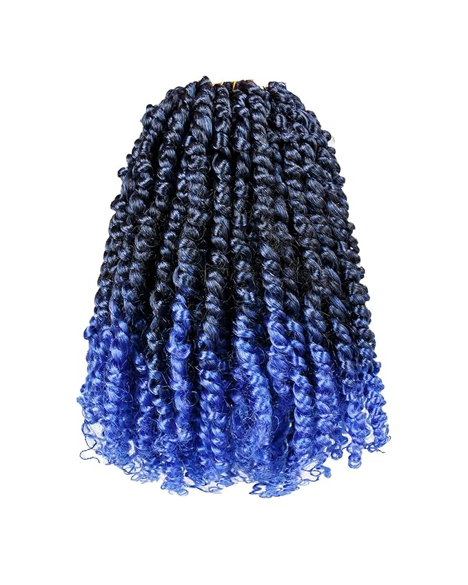 10 Inch 8 Packs Pre Looped Passion Twist Crochet Hair for Black Women and Kids-Ombre Blue Super Soft Bouncy Synthetic Braided Hair Extensions(10 Inch-8 PacksT1B/Blue)