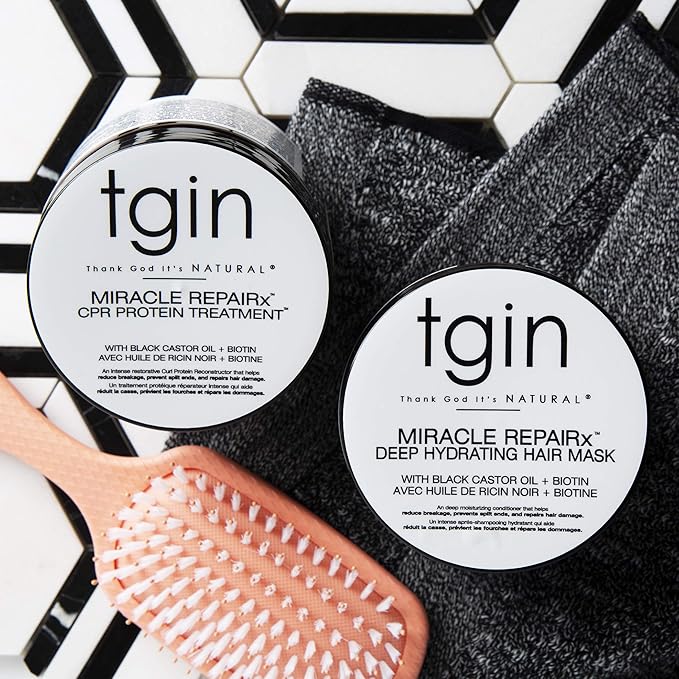 tgin Miracle RepaiRx Strengthening CPR Protein Treatment &amp Deep Hydrating Hair Mask for Curly Coily and Wavy Hair Repairs Protects and Restores Damaged Hair 12 oz (Set)