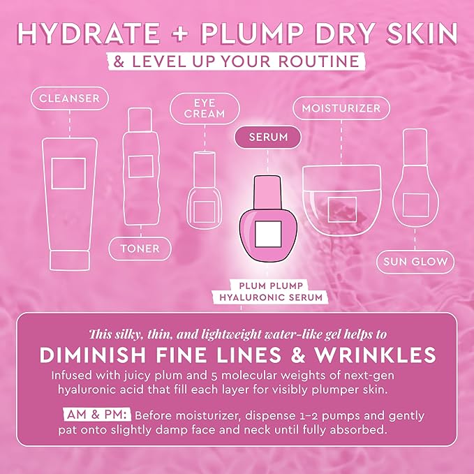 Glow Recipe Plum Plumping &amp Hydrating Hyaluronic Acid Korean Skin Care Serum - Antioxidant Anti Aging Face Serum + Vitamin B5 for Lasting Skin Barrier Repair &amp Firming Lines &amp Wrinkles - V