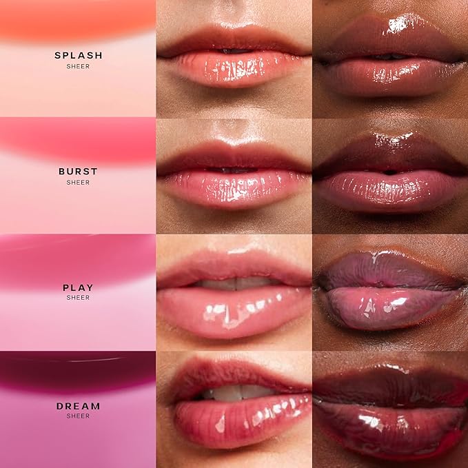 Saie Glossybounce - Hydrating Lip Gloss and Tinted Lip Oil Hybrid with Hyaluronic Acid &amp Jojoba Oil for Non-Sticky Ultra-Shiny Plump &amp Soft Lips - Everyday Makeup Essential - Burst (.17 oz)