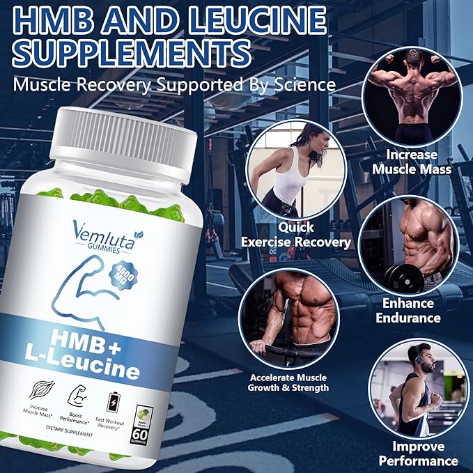 2 Packs HMB and Leucine Supplements Gummies for Men Women - 4500MG HMB ï¼?Leucine for Muscle Recovery &amp Growth Support Non-GMO Gluten-Free Adults &amp Elder Apple Flavor 120 Counts