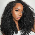 Kinky Curly Half Wig Human Hair for Black Women 16 Inch | 200% Density 3 in 1 Drawstring Seamless Flip Over | Glueless Wear and Go Wig with Invisible Hairline