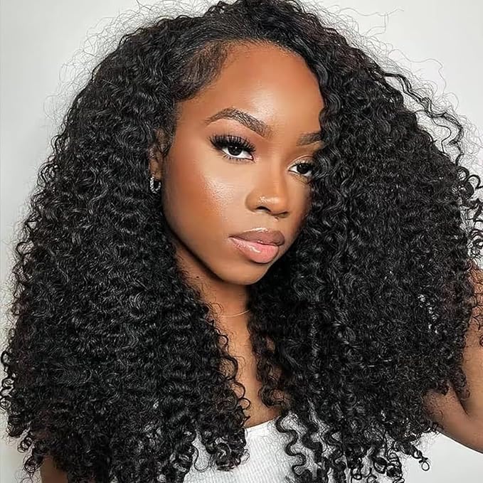 Kinky Curly Half Wig Human Hair for Black Women 16 Inch | 200% Density 3 in 1 Drawstring Seamless Flip Over | Glueless Wear and Go Wig with Invisible Hairline