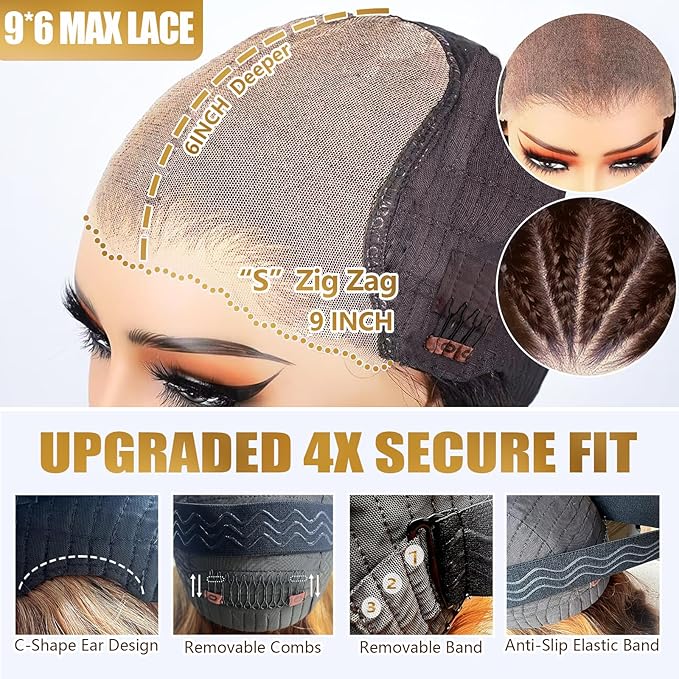 28 Inch Highlight Ombre Lace Front Wig Human Hair 4/27 Body Wave Lace Front Wigs Human Hair Pre Cut 9x6 Brown Blonde Highlighted Wigs Human Hair 180 Density Balayage Ready to Wear Glueless Wigs