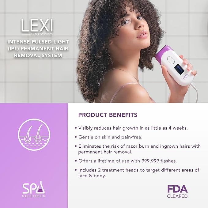 Spa Sciences - LEXI - Painless Permanent IPL Hair Removal System - FDA Cleared with 999999 flashes Auto Flash and Skin Sensor