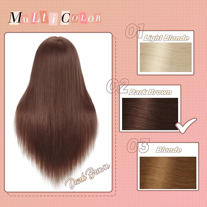 Mannequin Head with Hair 80% Real Human Hair 26-28'' Cosmetology Mannequin Head for Styling Practice on Braiding Manikin Head with Clamp Stand and Tools (Dark Brown)