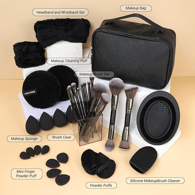 MAGEFY Makeup Brushes 37 Pcs Makeup Kit Multi-functional Makeup Tool Set with Double-End Powder Blush Eyeshadows Brush Make up Brushes Set BagBlack