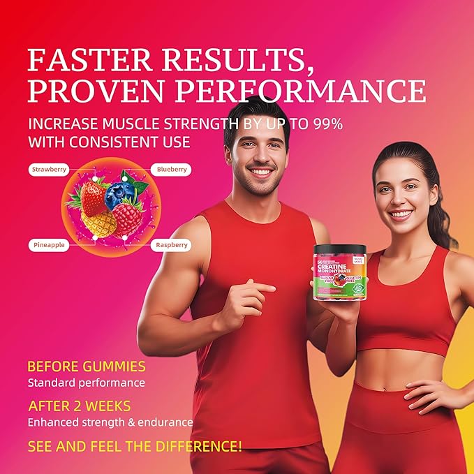 novomins Creatine Monohydrate Gummies 5000mg for Men &amp Women Chewables Creatine Monohydrate for Muscle Strength Muscle Builder Energy Boost Pre-Workout Supplement(120 Count)