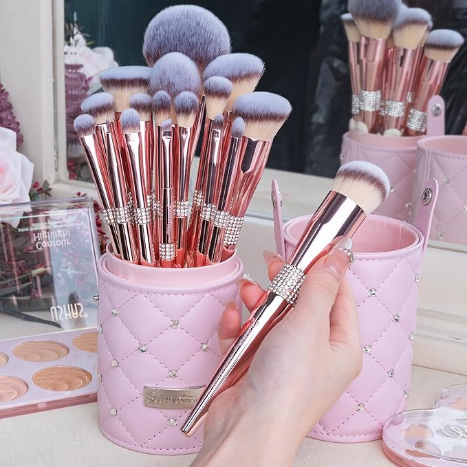 Bueart Design 16Pcs Makeup Brushes Set with Elegant Design Holder CasePremium Ultra Soft Professional Make up Brushes for FoundationBlushPowderHighlighterContourEyeshadow