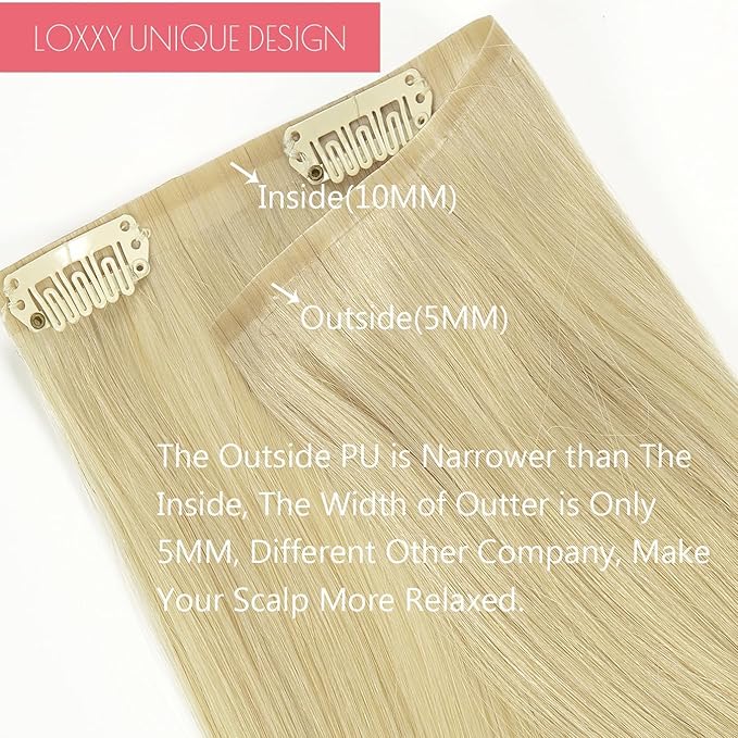 Loxxy Seamless Hair Extensions Clip in Human Hair Long Silky Straight 22inch Remy Human Hair Clip in Extensions Blonde Platinum #60A 150gram 8 Pcs