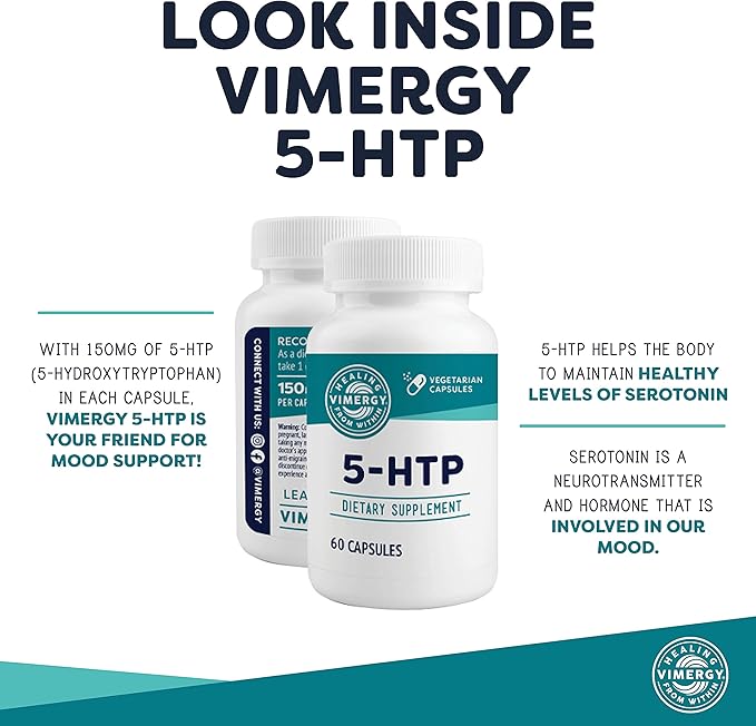 Vimergy 5-HTP Capsules? Clean Formula Supporting a Healthy Mood Better Sleep and May Enhance Serotonin Levels.* Kosher and Vegan. ? (60 ct.)