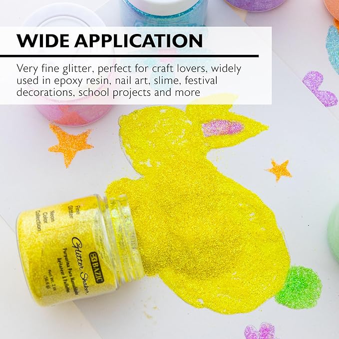 BAZIC Products Glitter Shaker Neon Metallic Color Sparkling Powder in Jar for Slime Paints Crafts Nail Art Polish Skin Halloween Party (56.6g/Pack) 144-Packs