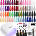 MEFA 60 Pcs Gel Nail Polish Kit with U V Light 32 Colors Popular Soak Off Nude Pink Red Gel Polish Nail Set with Matte/Glossy Gel Top Base Coat Manicure Tools Nail Art Decorations DIY Salon