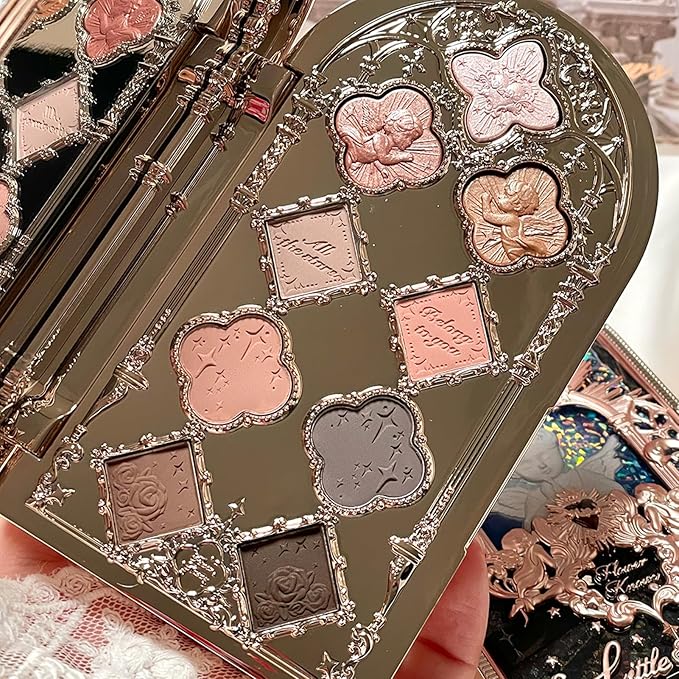 Flower Knows Little Angel 9-Color Eyeshadow PalettePink Beige Makeup Palette with 6 Matte + 3 Shimmer ShadesBlendable Smooth Cute Eye Makeup0.37 Oz(01 Eden's Angel)
