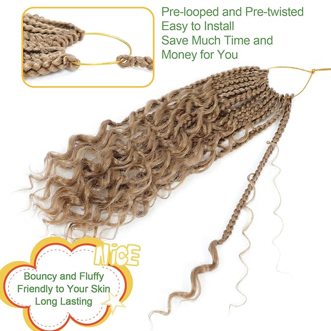 Fulcrum Goddess Box Braids Crochet Hair 12 Inch9 Packs Crochet Boho Box Braid for WomenPre-looped Bohemian 3X Braids Hair with Curly Ends(12Inch 27#)
