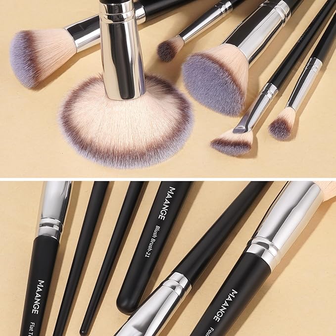 MAANGE Makeup Brush Set 51 PCS Professional Makeup Brushes for Foundation Powder Concealers Eye shadows Blending Blush Travel Make up Brush Kit (Black Silver)