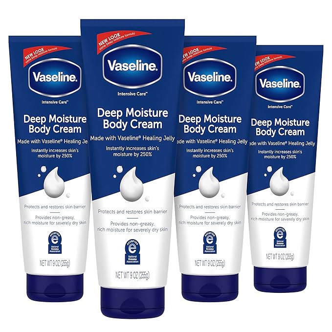 Vaseline Intensive Care Body Cream Deep Moisture 4 pk with Healing Petroleum Jelly &amp Vitamin E Rich &amp Smooth for Dry Skin 9 oz