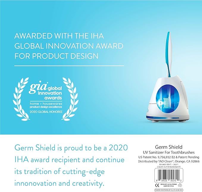 TAO Clean Germ Shield UV Toothbrush Sanitizer ? Universal Cleaning Station that Accommodates all Manual and Electric Toothbrushes Travel Friendly Kills 99.9% of Germs