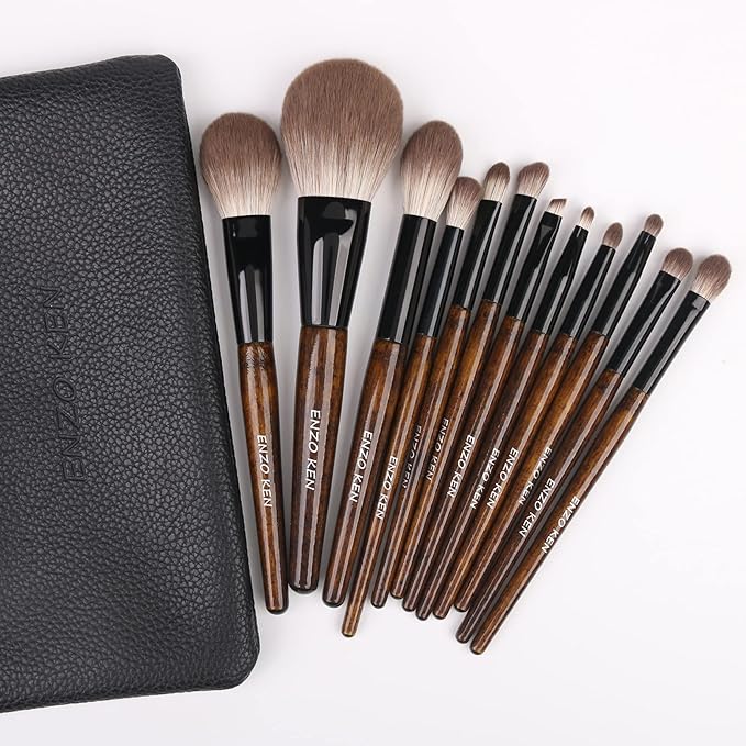 Natural Goat Hair Makeup Brush Set with Case Natural Makeup Brushes Natural Bristle Makeup Brushes Natural Hair Makeup Brushes Set Professional Walnut Cosmetic Brushes Makeup Set - MONI